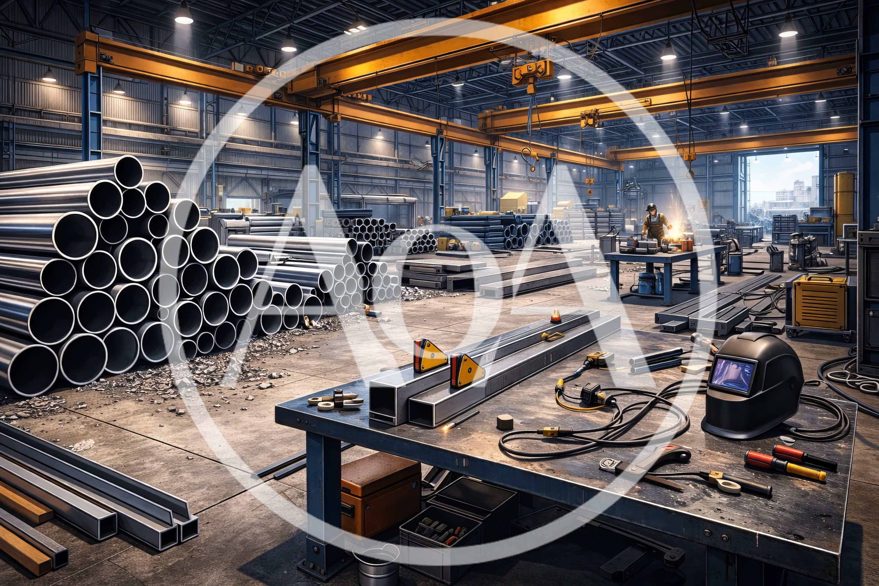 Industrial Metal Fabrication Workshop With Welding Activity