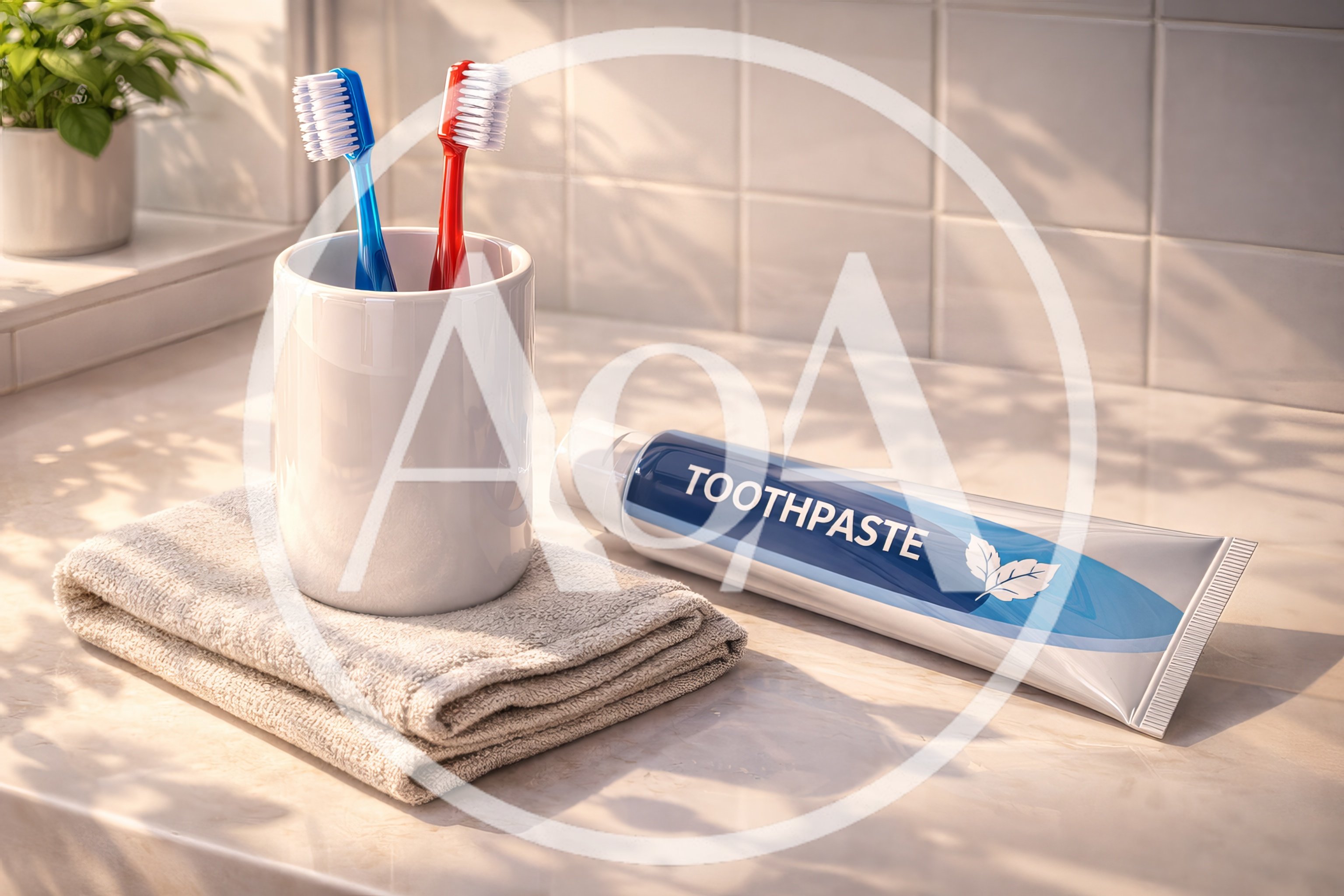 Toothbrushes and Toothpaste on a Bathroom Counter