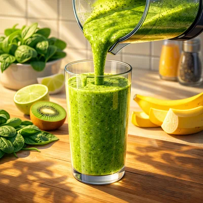 Green Smoothie Being Poured Into A Glass