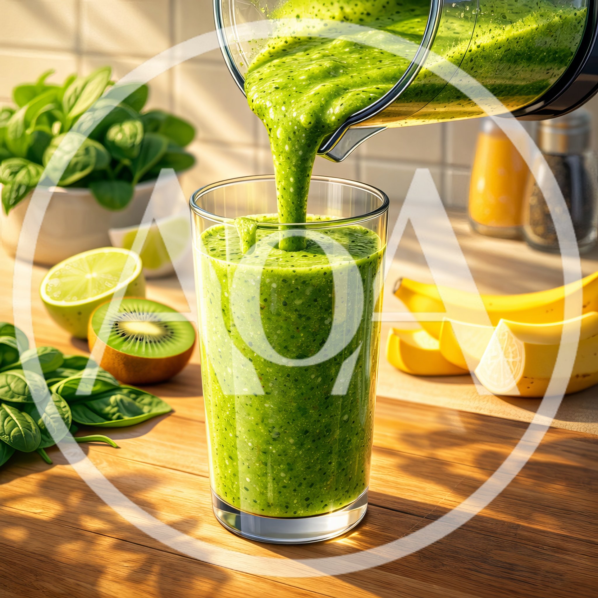 Green Smoothie Being Poured Into A Glass