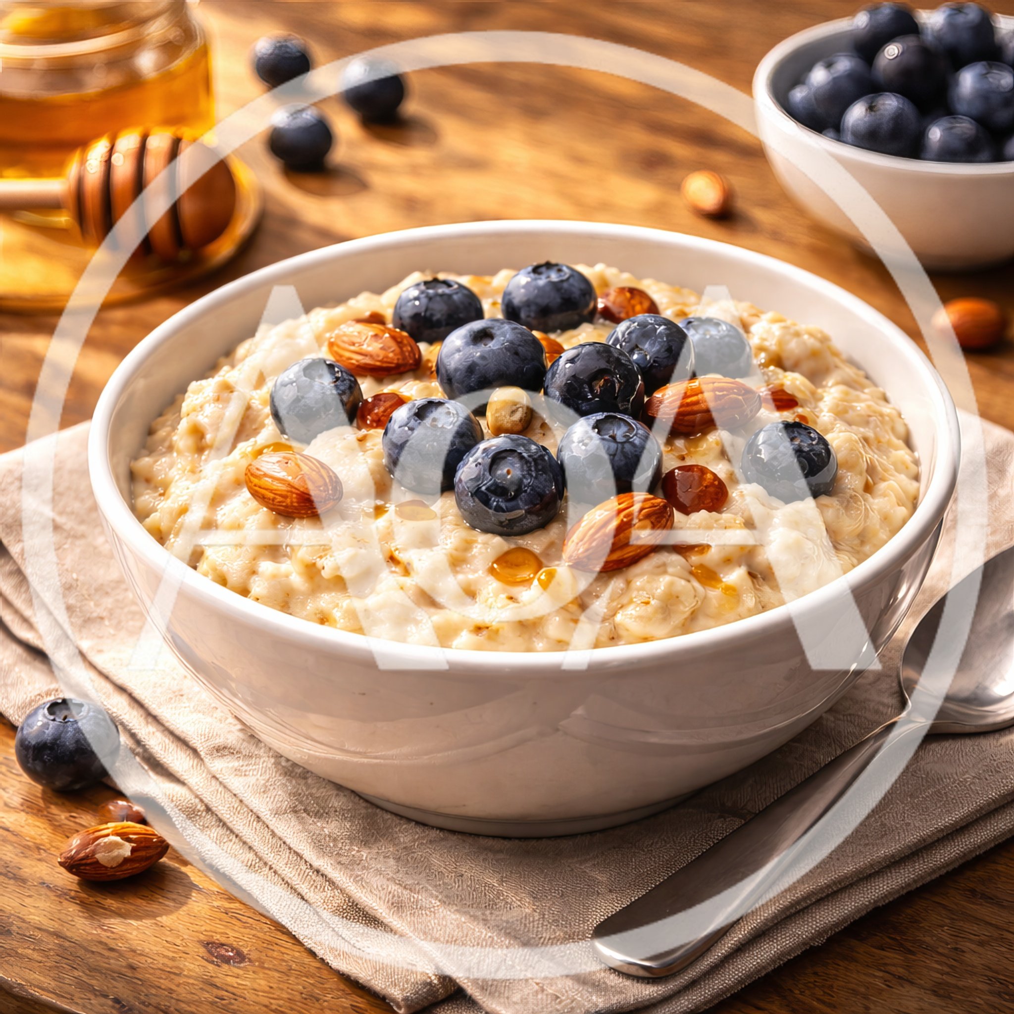 Bowl Of Oatmeal With Fresh Blueberries And Almonds