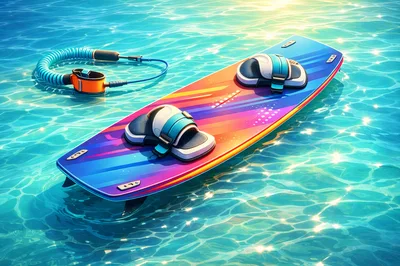 Wakeboard Floating On Sunny Tropical Water Surface