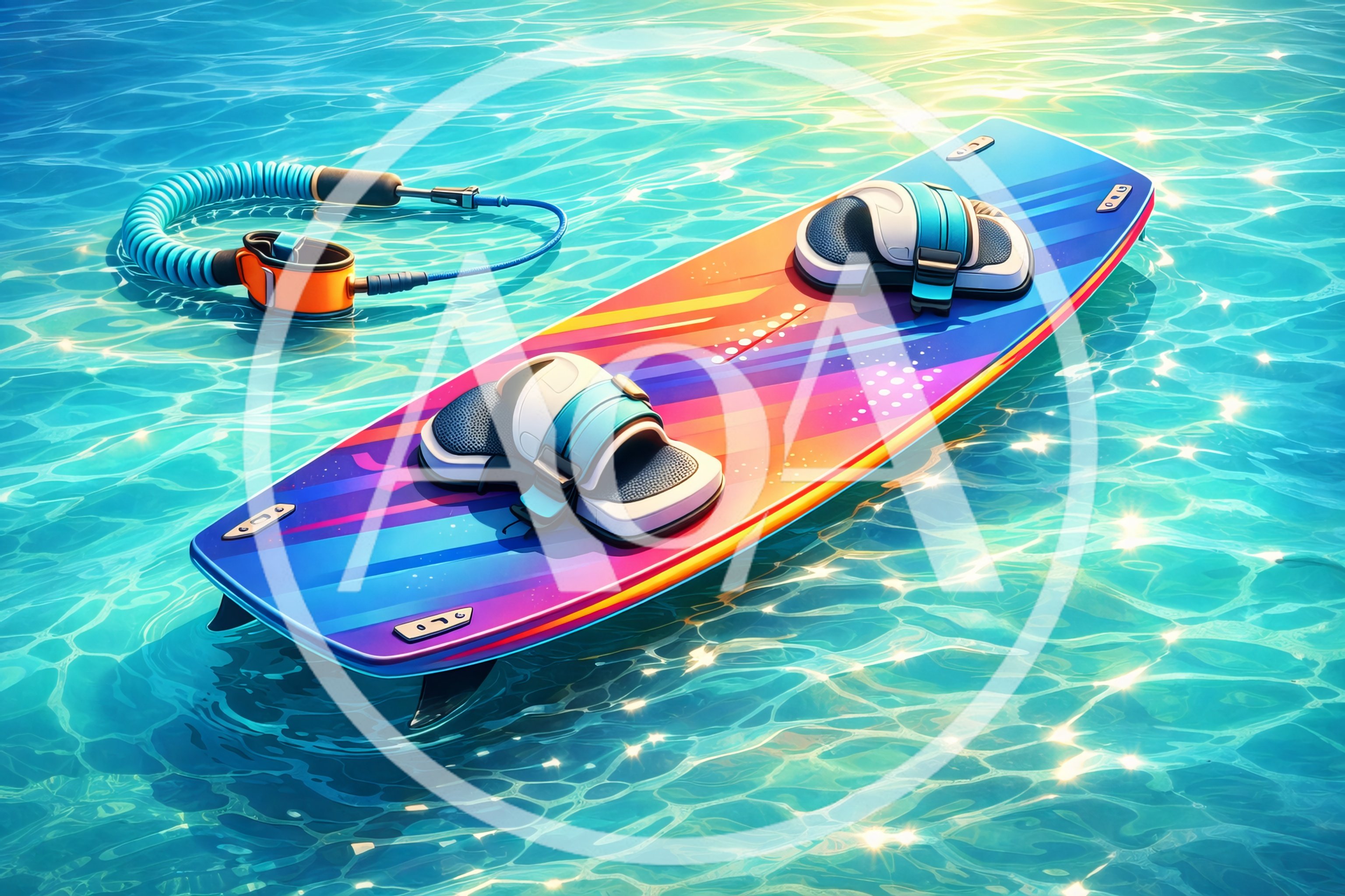 Wakeboard Floating On Sunny Tropical Water Surface