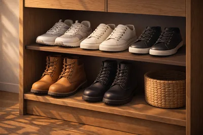 Wooden Shoe Rack With Organized Footwear