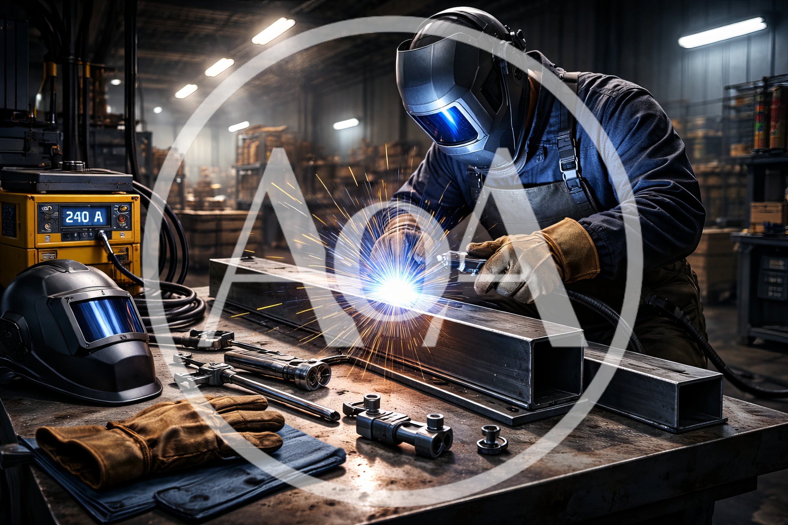 Professional Welder Working On Metal Beam In Workshop