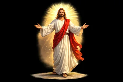 Jesus Christ Standing With Open Arms And Radiant Halo
