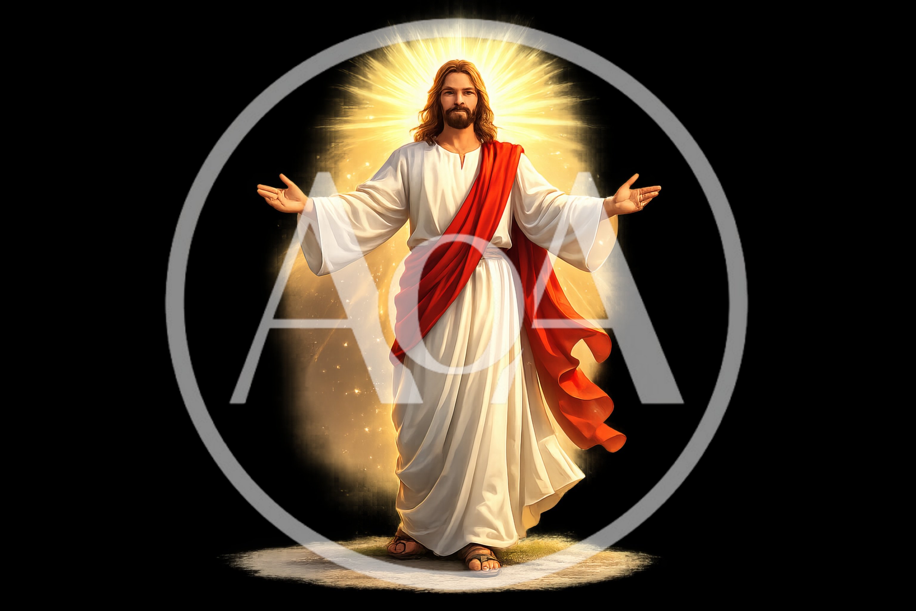 Jesus Christ Standing With Open Arms And Radiant Halo