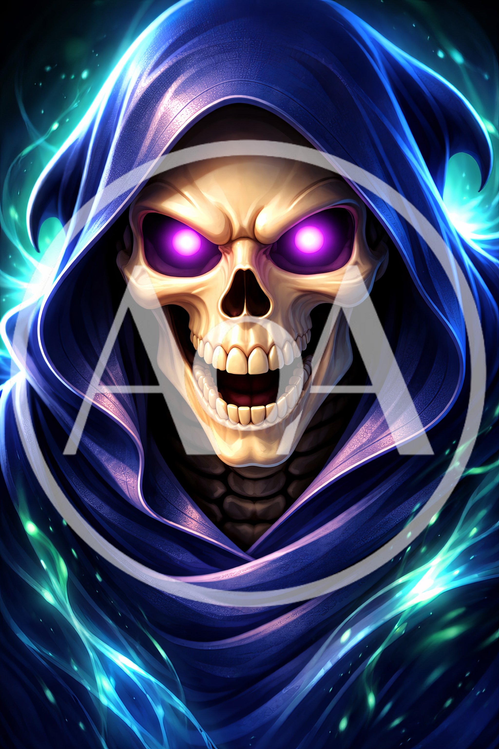 Sinister Skeletal Sorcerer With Glowing Purple Eyes