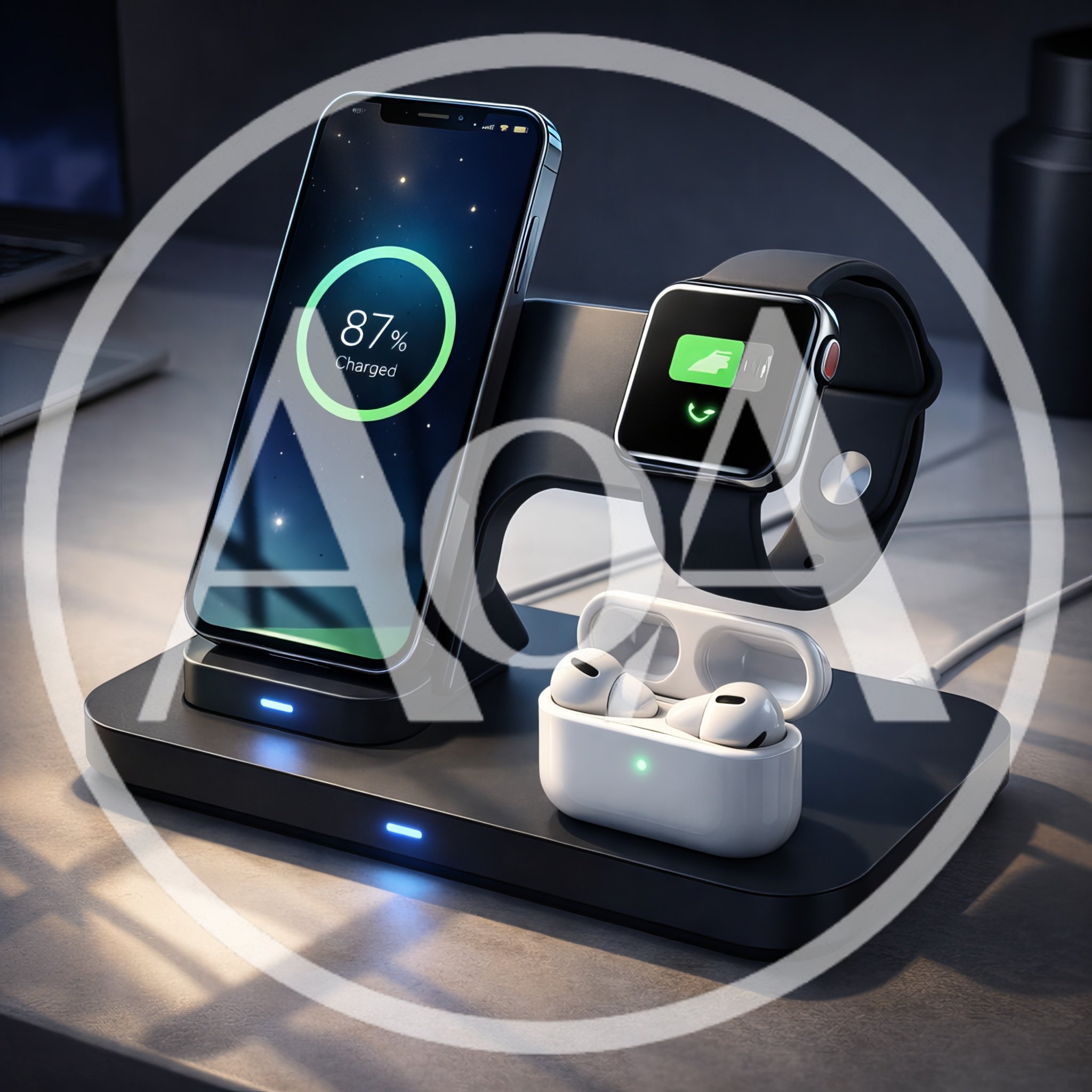 Three In One Wireless Charging Station With Devices