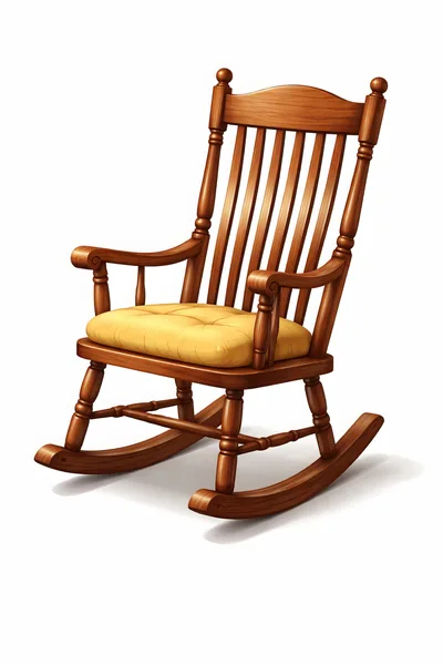 Classic Wooden Rocking Chair With Yellow Cushion