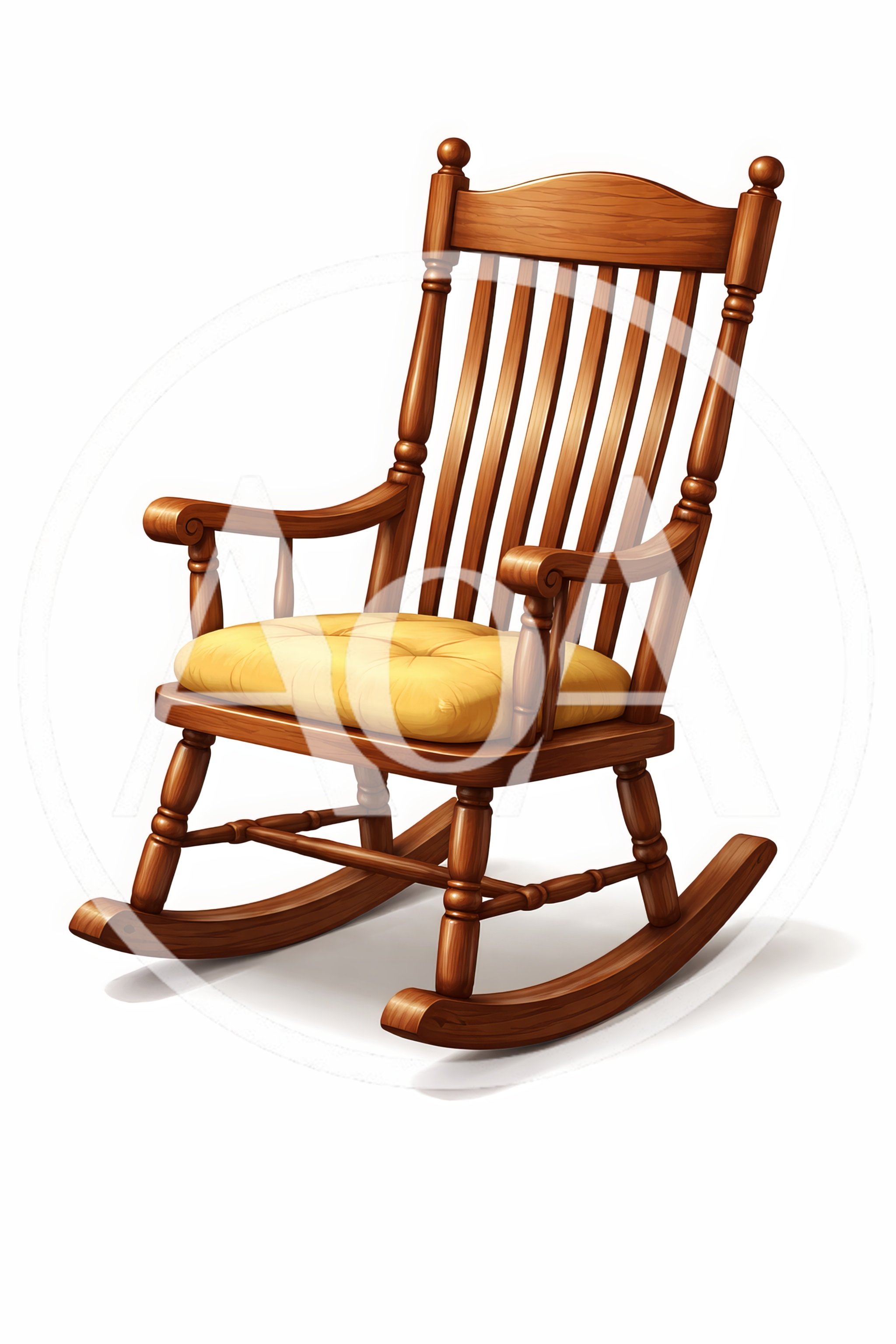 Classic Wooden Rocking Chair With Yellow Cushion