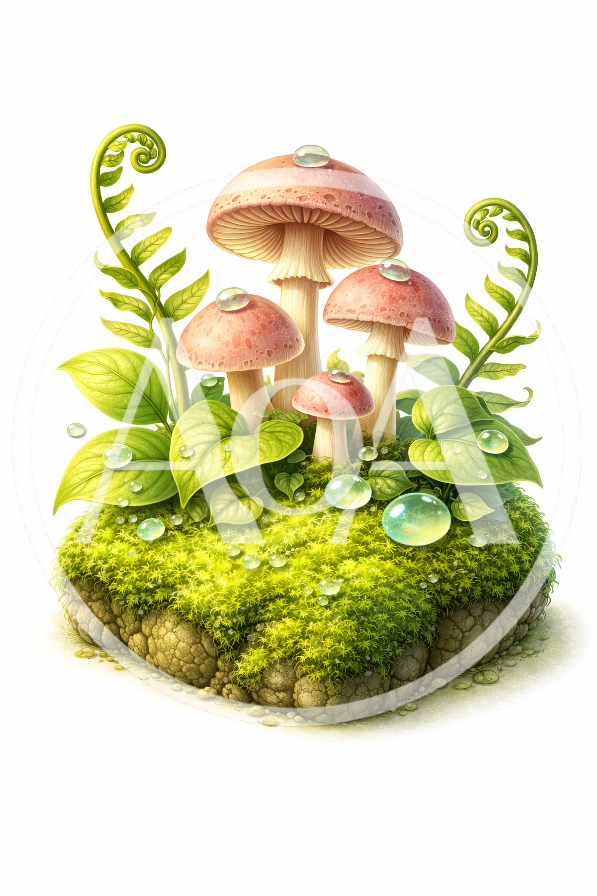 Small Forest Island With Mushrooms And Ferns