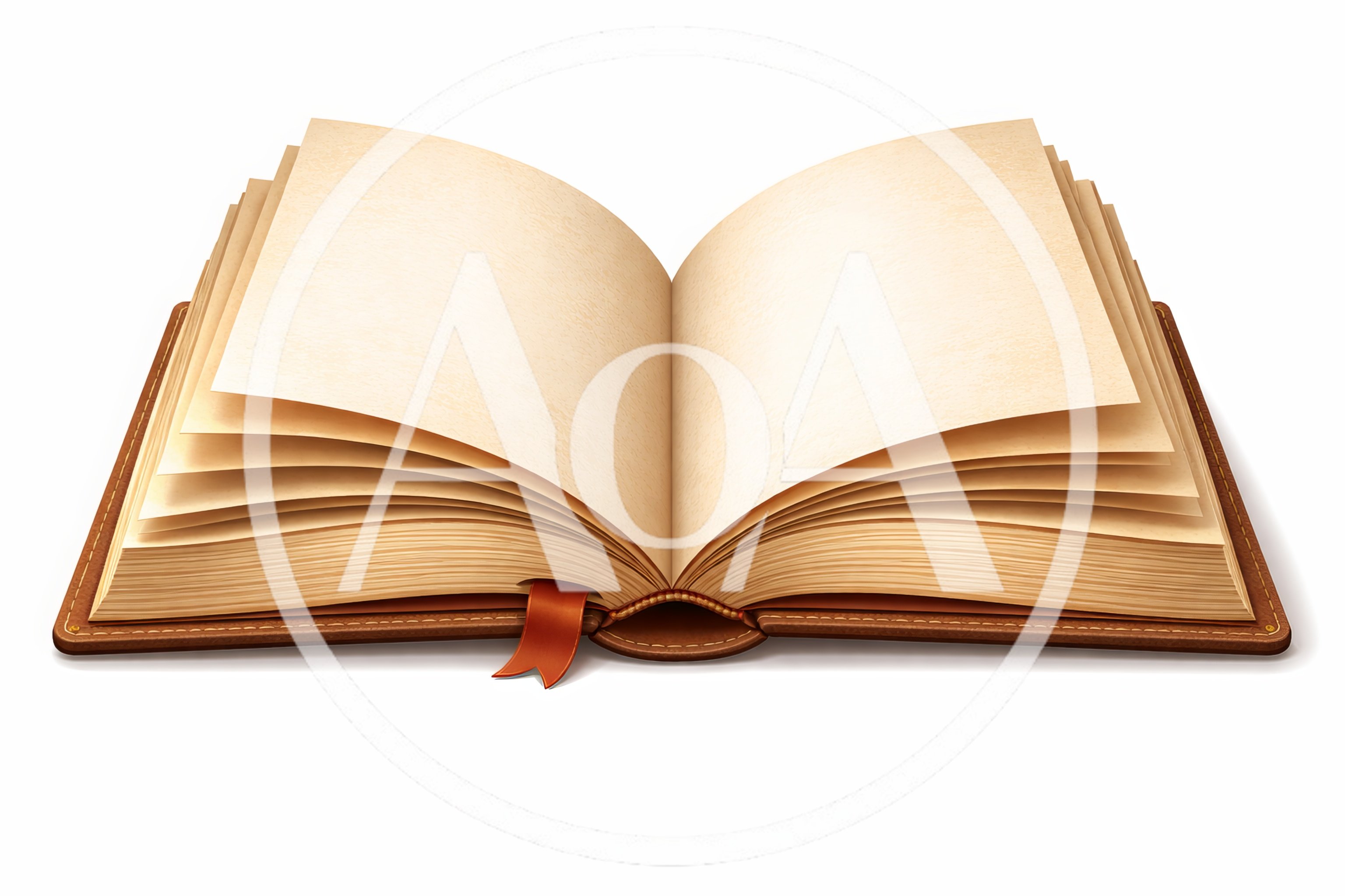 Open Vintage Leather Bound Book With Blank Pages