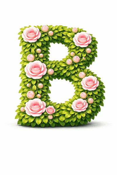 Floral Letter B Made Of Green Leaves And Roses