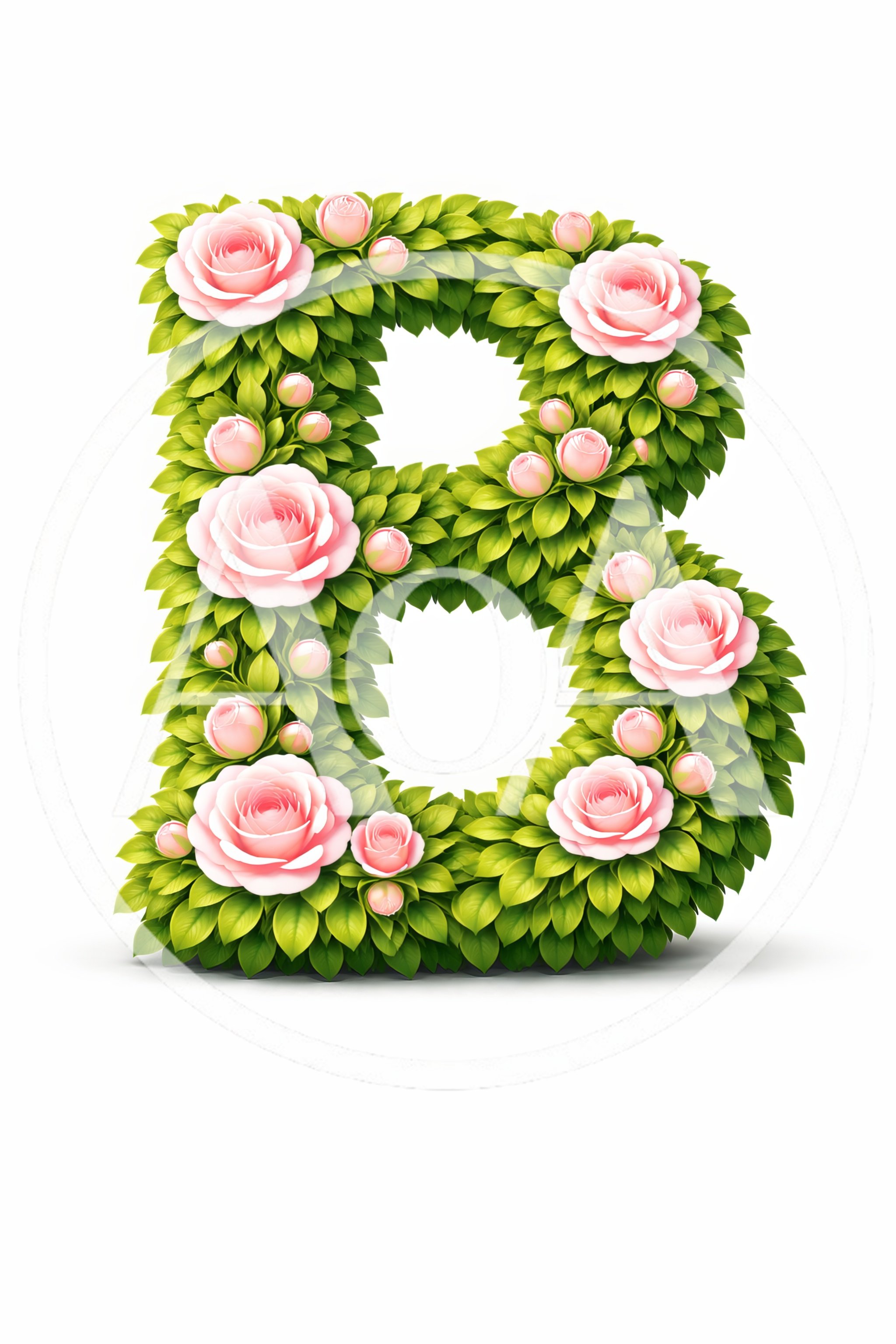 Floral Letter B Made Of Green Leaves And Roses