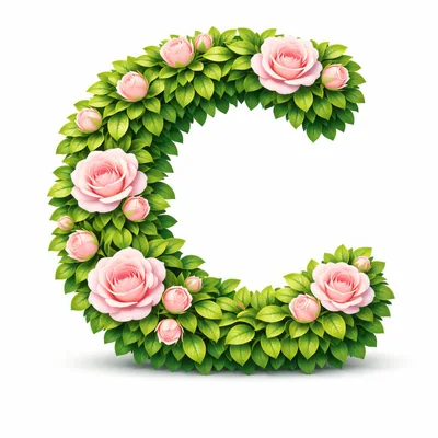 Floral Letter C Made Of Pink Roses And Leaves