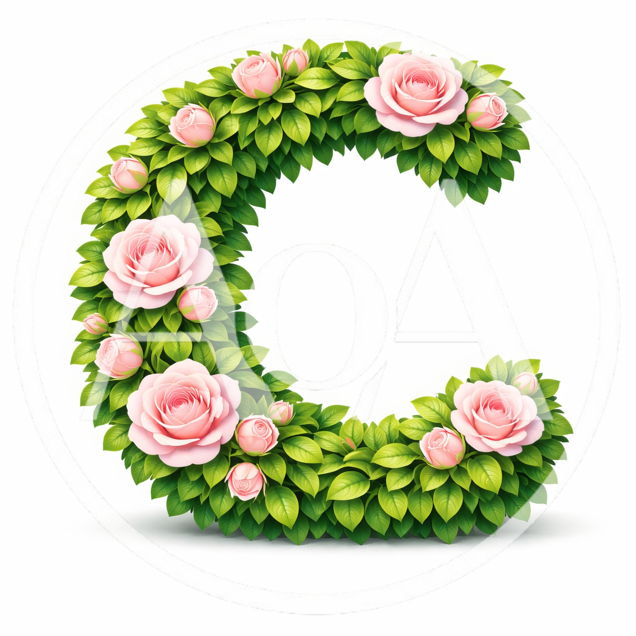 Floral Letter C Made Of Pink Roses And Leaves
