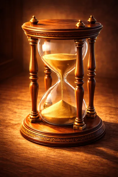 Antique Wooden Hourglass With Golden Sand