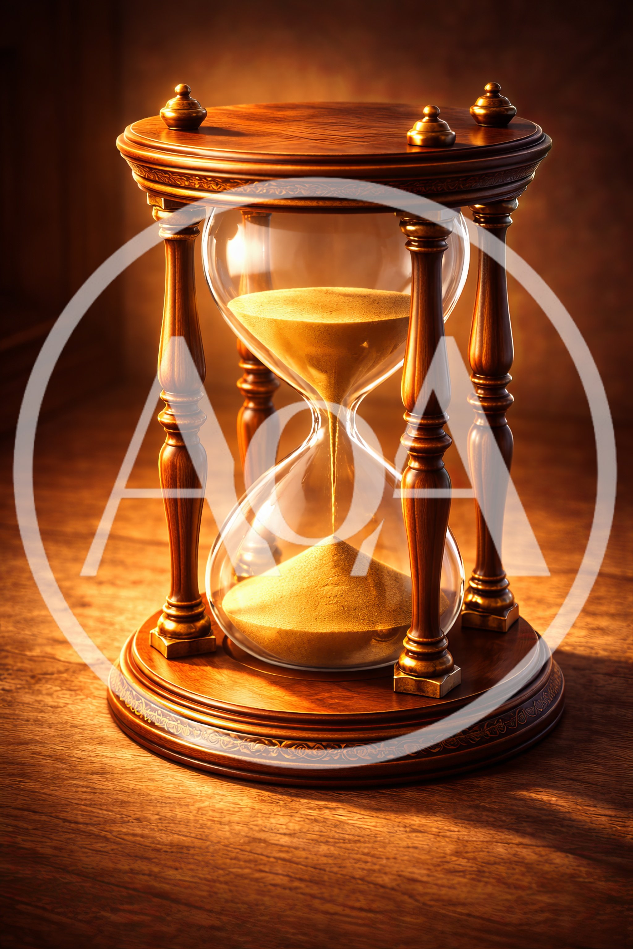 Antique Wooden Hourglass With Golden Sand