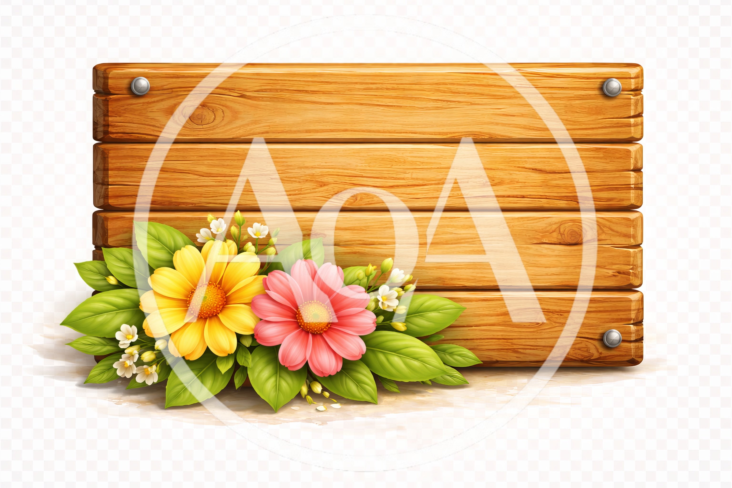Wooden Signboard Decorated With Vibrant Spring Flowers