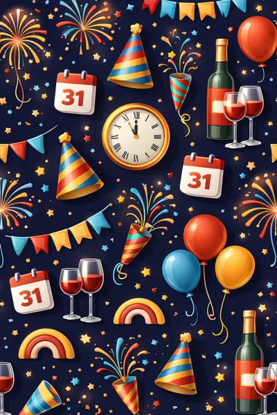 New Year Eve Celebration Seamless Pattern Background