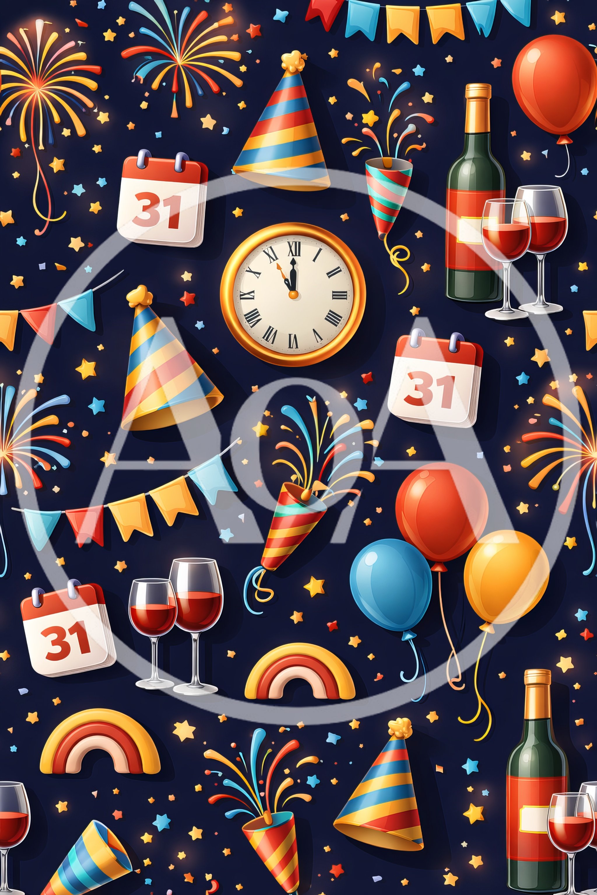 New Year Eve Celebration Seamless Pattern Background