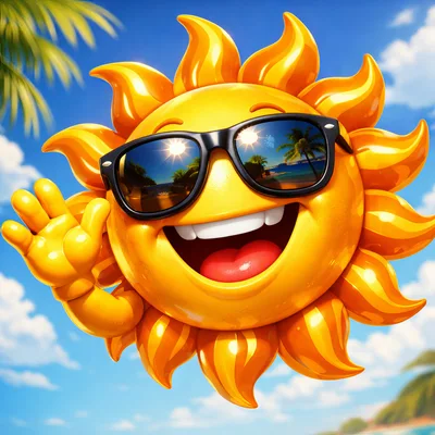 Cheerful Cartoon Sun Character Waving Hello