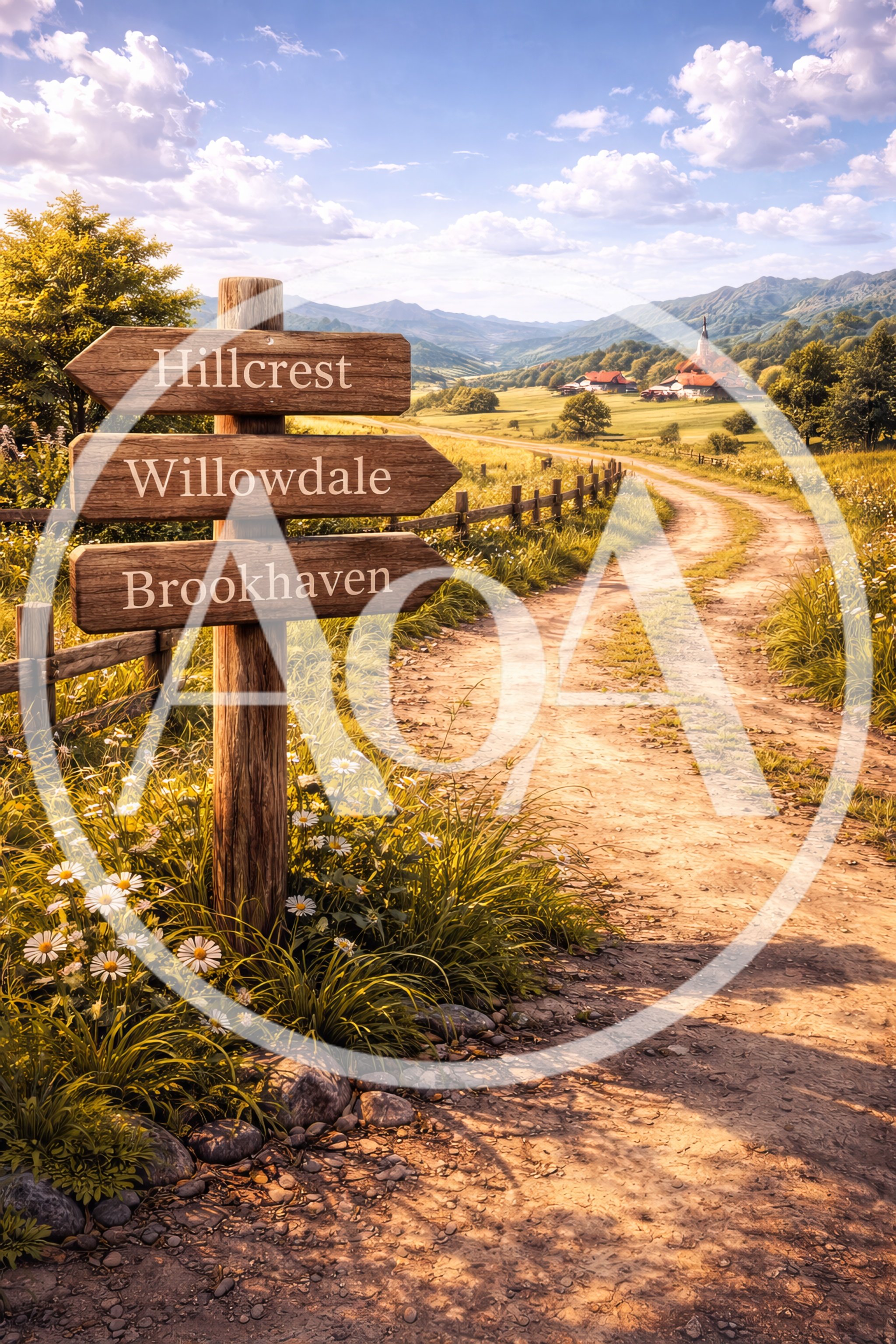 Wooden Signpost Pointing To Rural Destinations