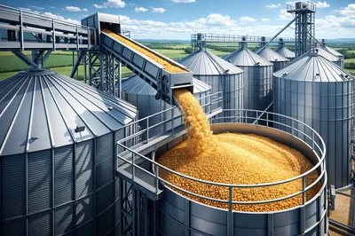 Industrial Grain Conveyor Filling Large Metal Silos