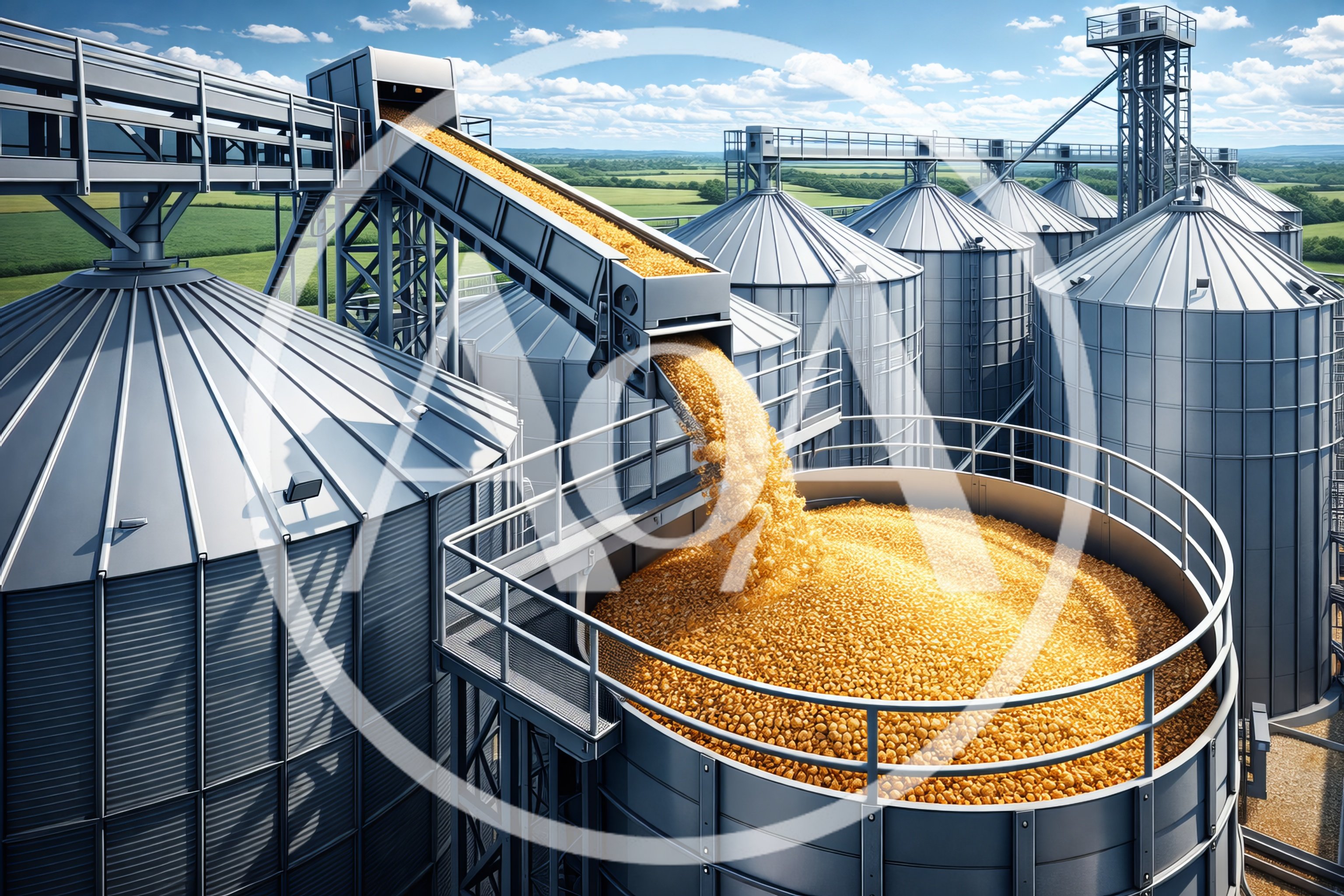 Industrial Grain Conveyor Filling Large Metal Silos