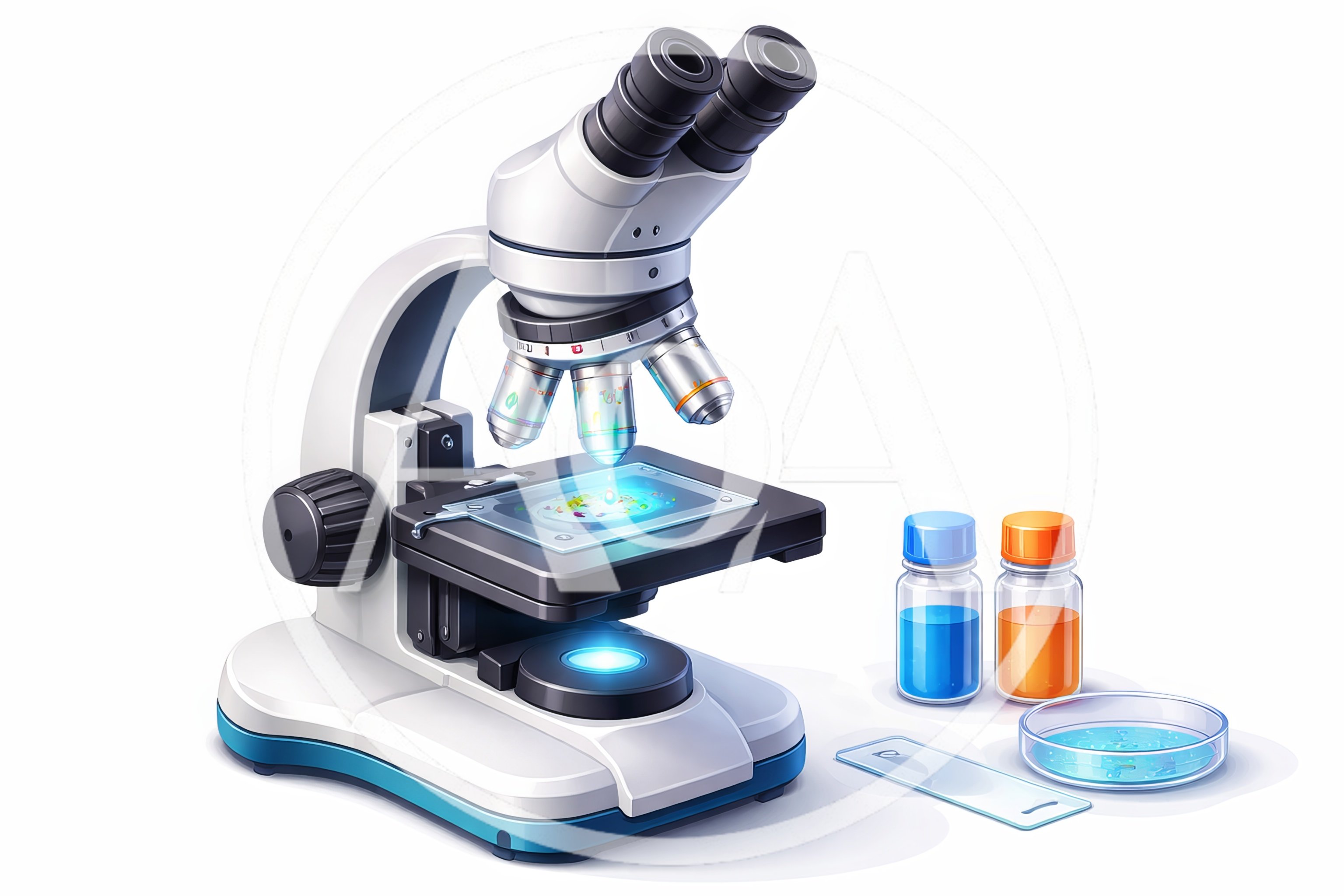 Scientific Microscope With Laboratory Equipment And Samples