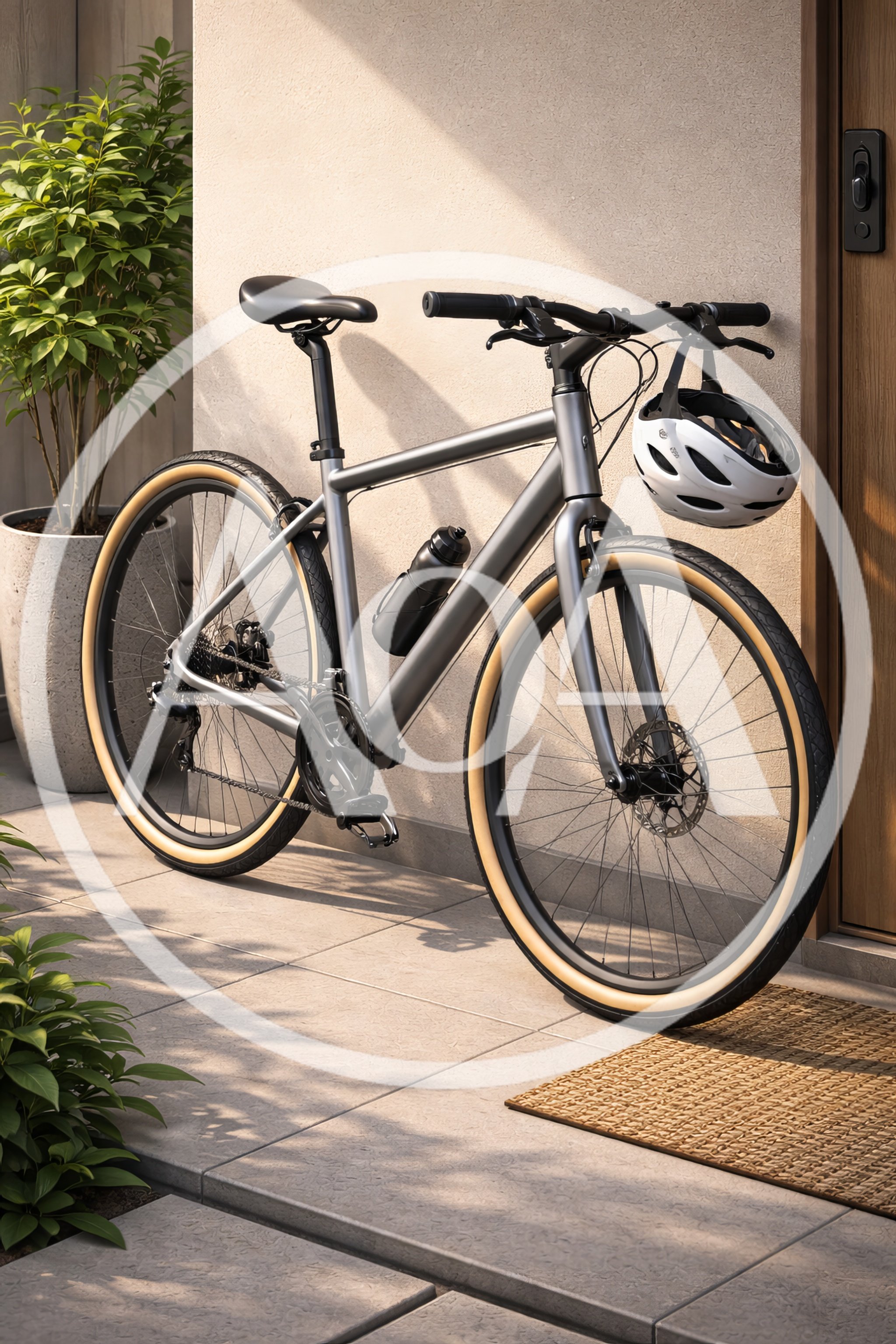 Modern Hybrid Bicycle Parked Outside A Residential Entrance