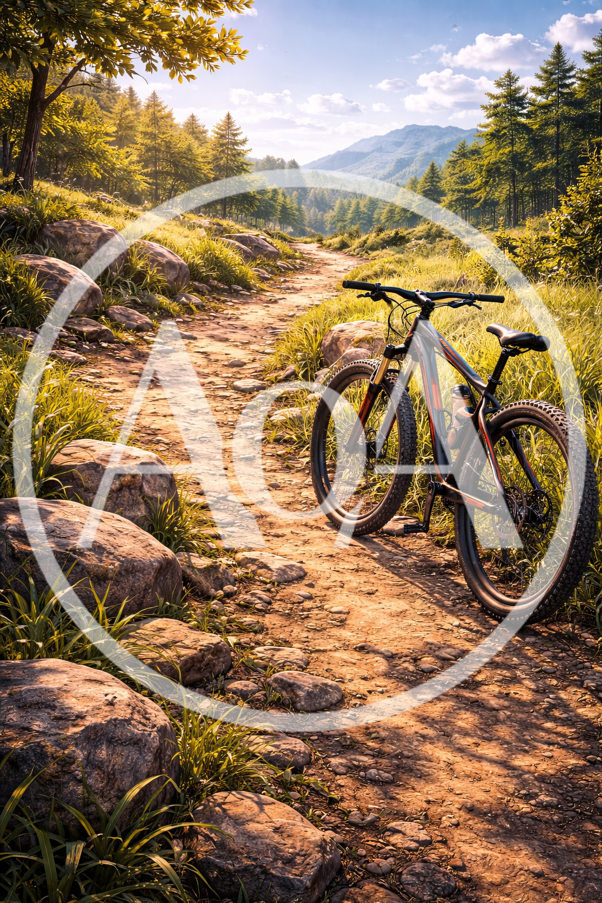 Mountain Bike Parked On A Rocky Forest Trail