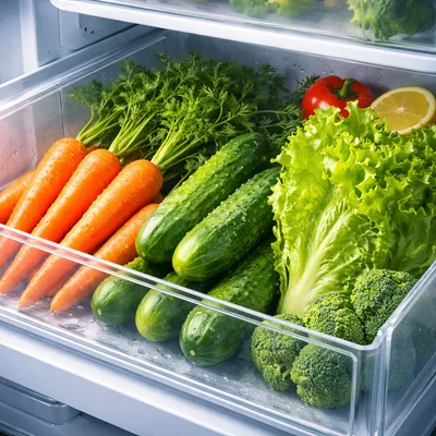 Fresh Vegetables Inside A Refrigerator Crisper Drawer