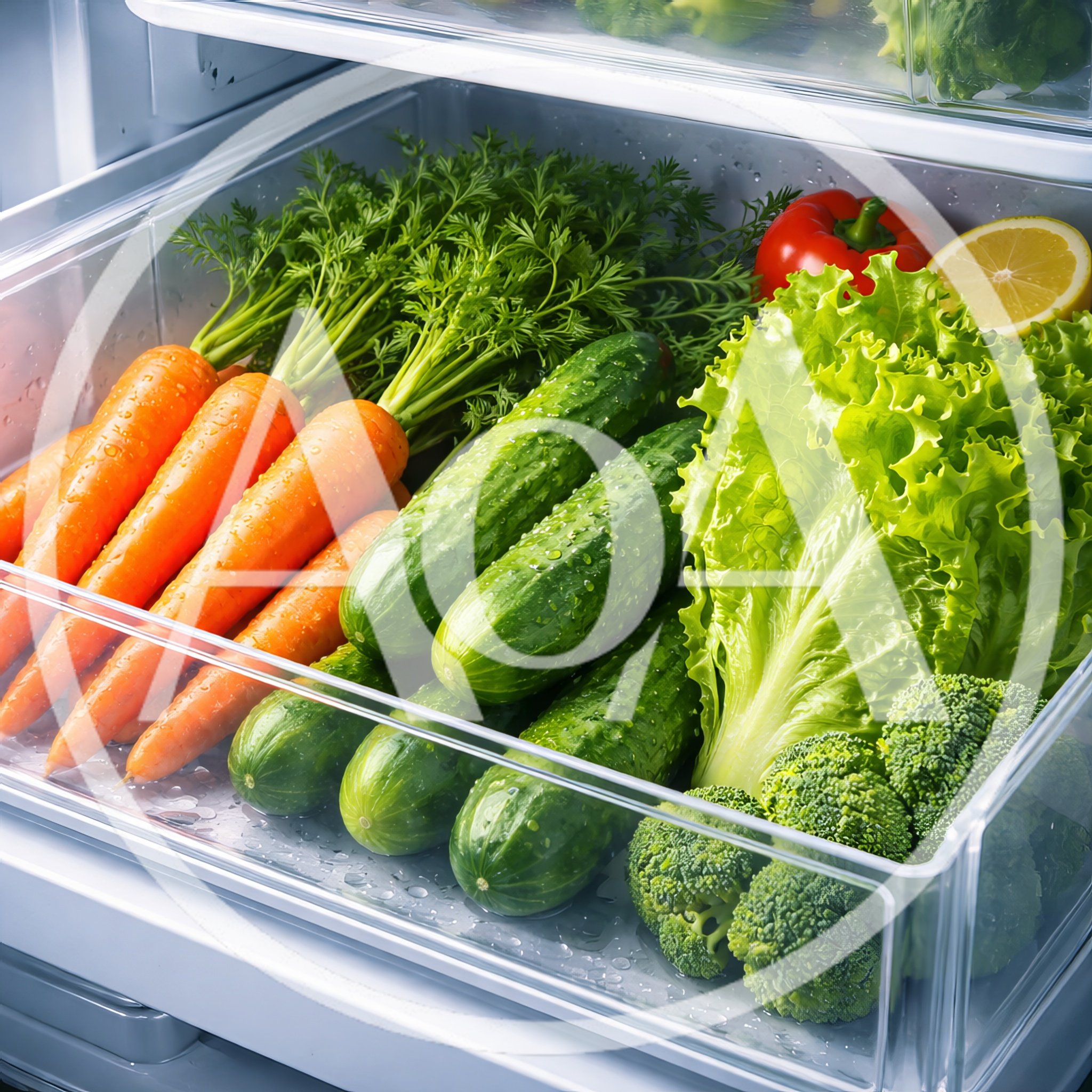 Fresh Vegetables Inside A Refrigerator Crisper Drawer