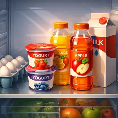 Assorted Groceries Inside A Refrigerator Shelf