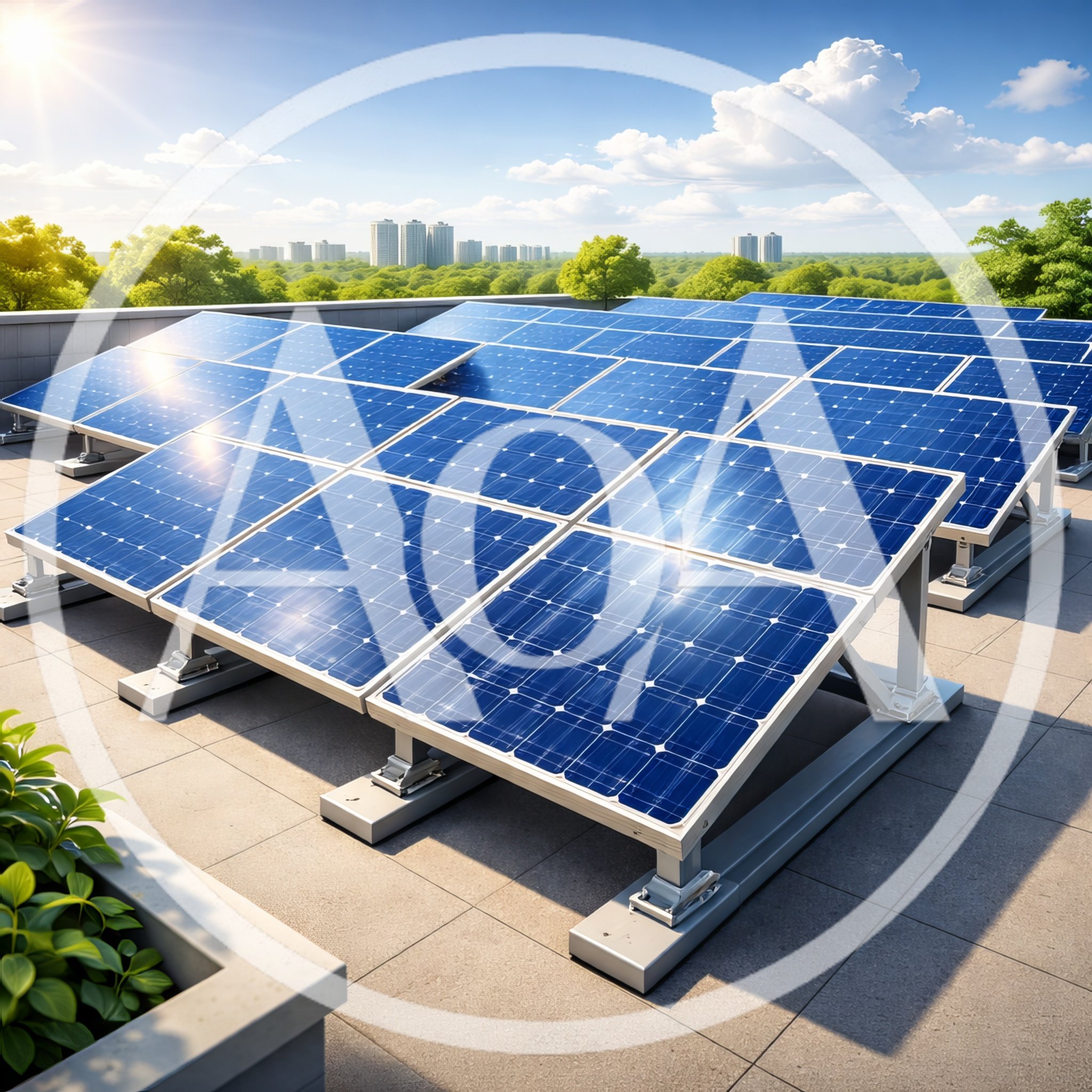 Solar Panel Array On A Rooftop Terrace