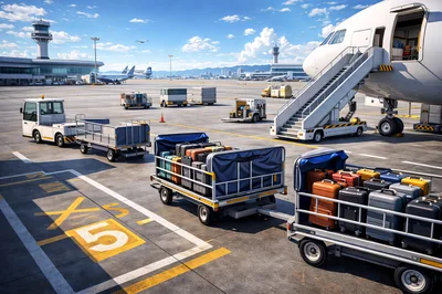 Airport Ground Crew Luggage Carts on Tarmac