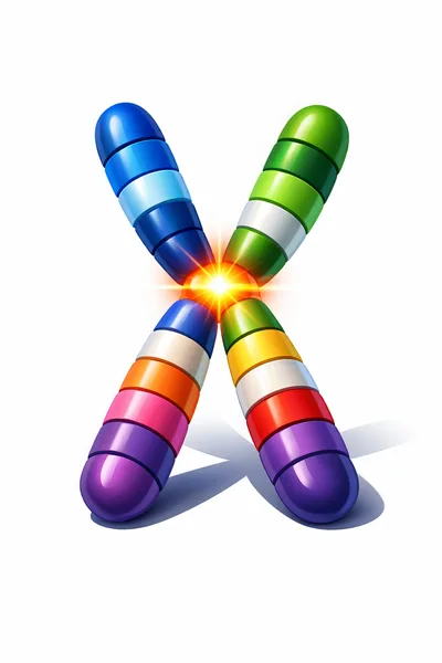 Colorful 3D Chromosome Illustration With Glowing Centromere