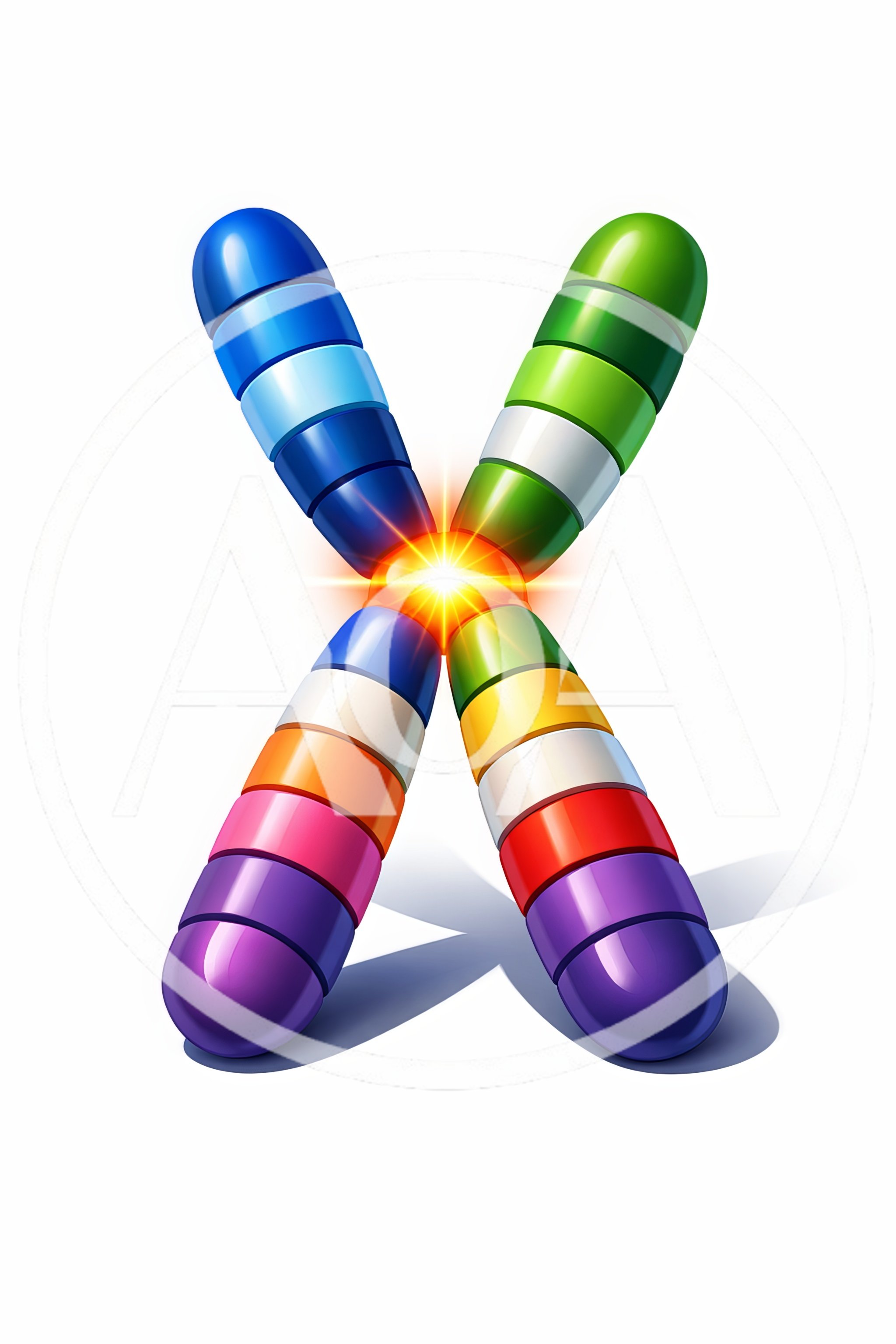 Colorful 3D Chromosome Illustration With Glowing Centromere