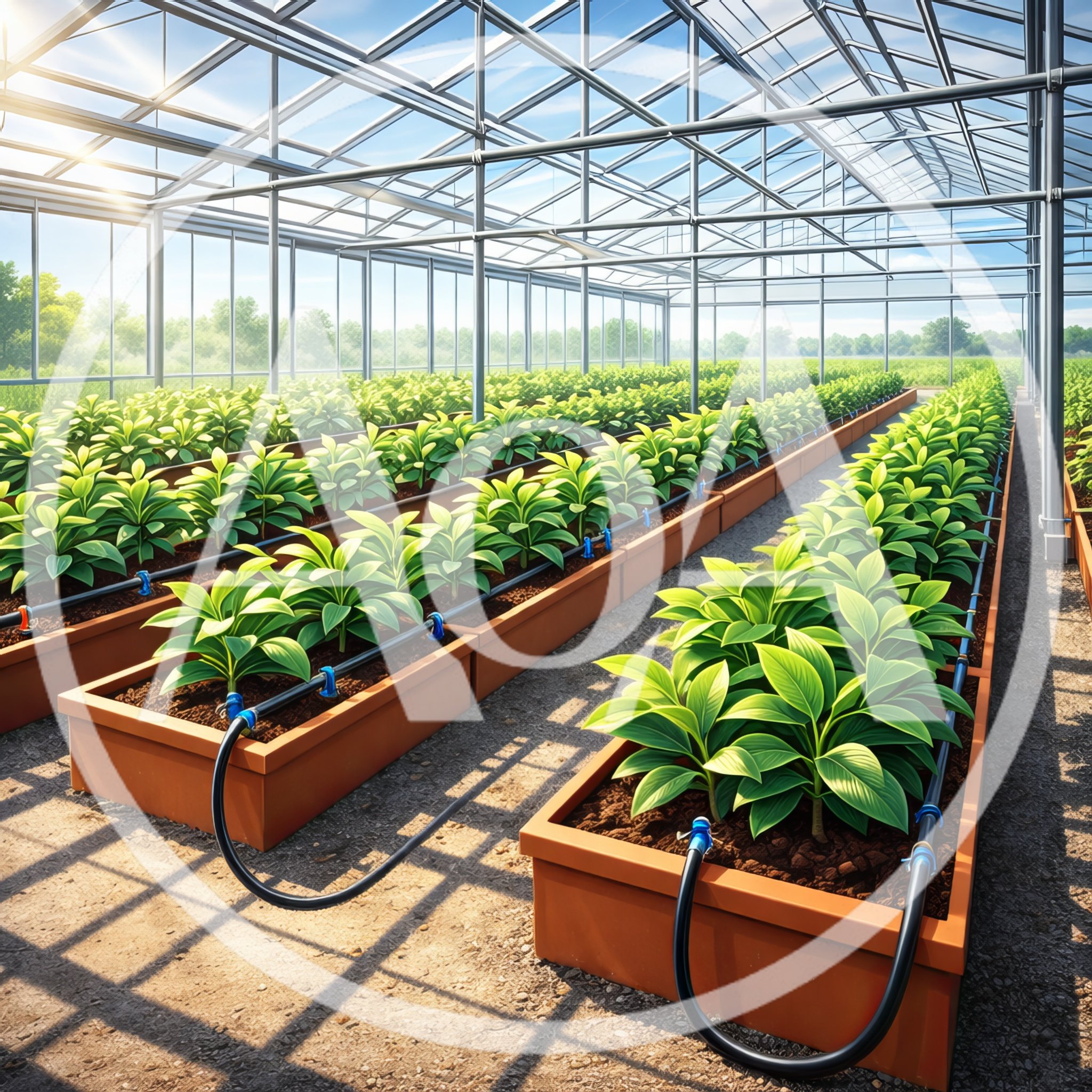 Rows of Green Plants in a Modern Greenhouse