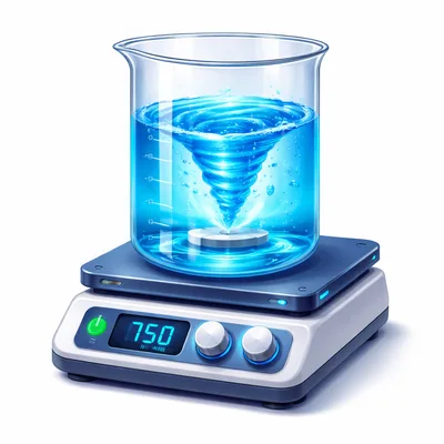 Magnetic Stirrer Mixing Blue Liquid In Laboratory Beaker