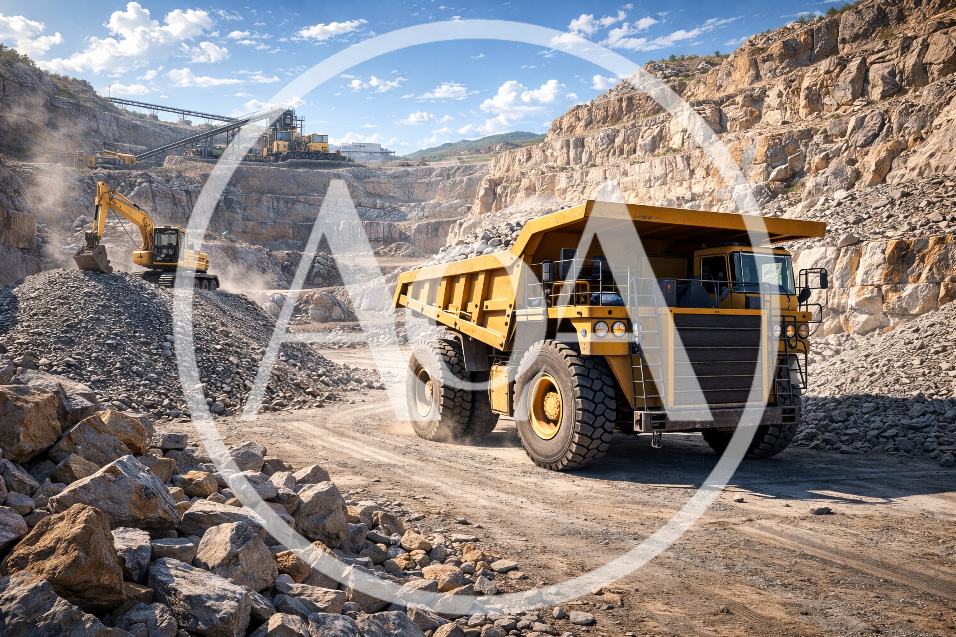 Large Yellow Mining Dump Truck In A Rock Quarry