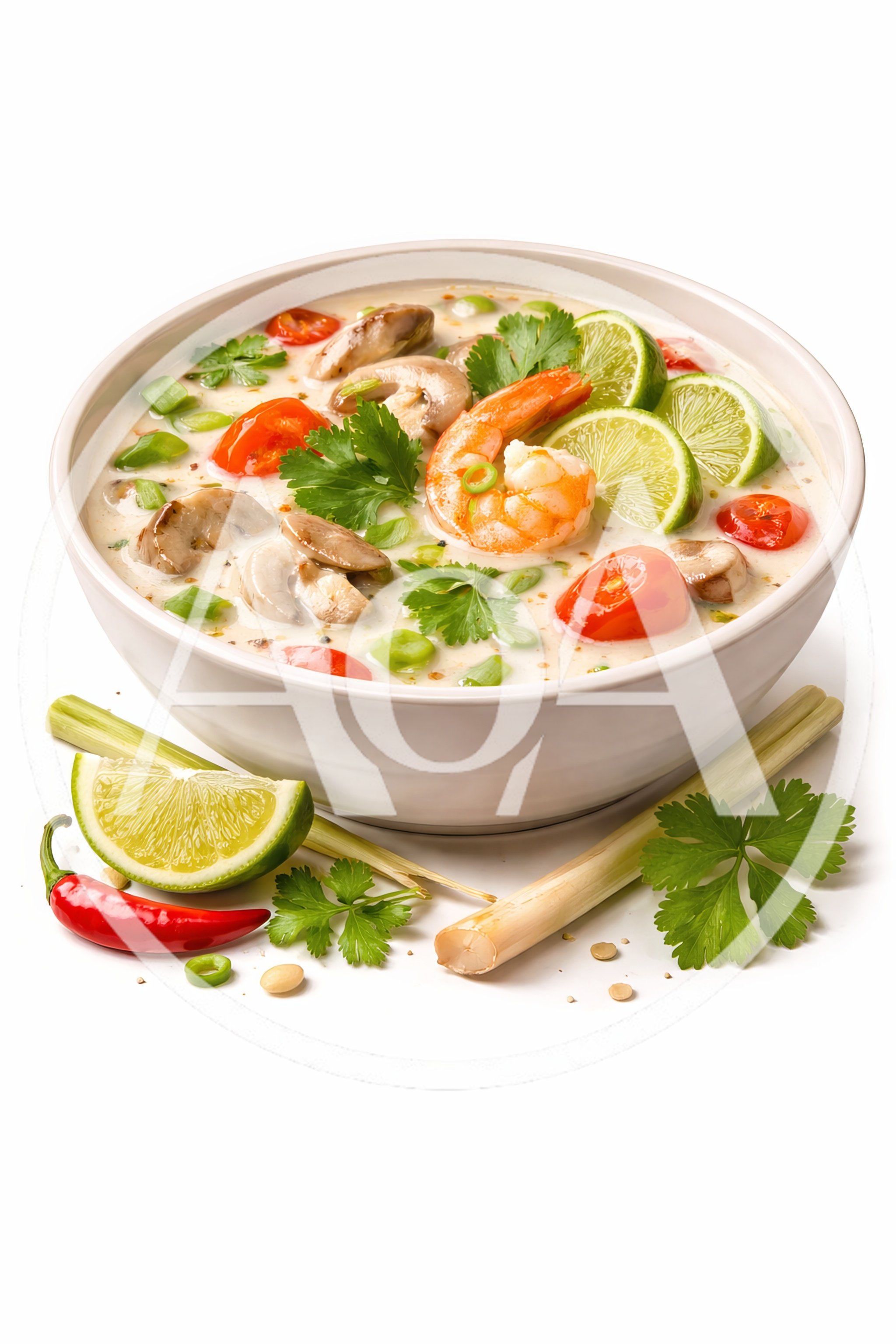 Bowl Of Creamy Tom Yum Soup With Shrimp