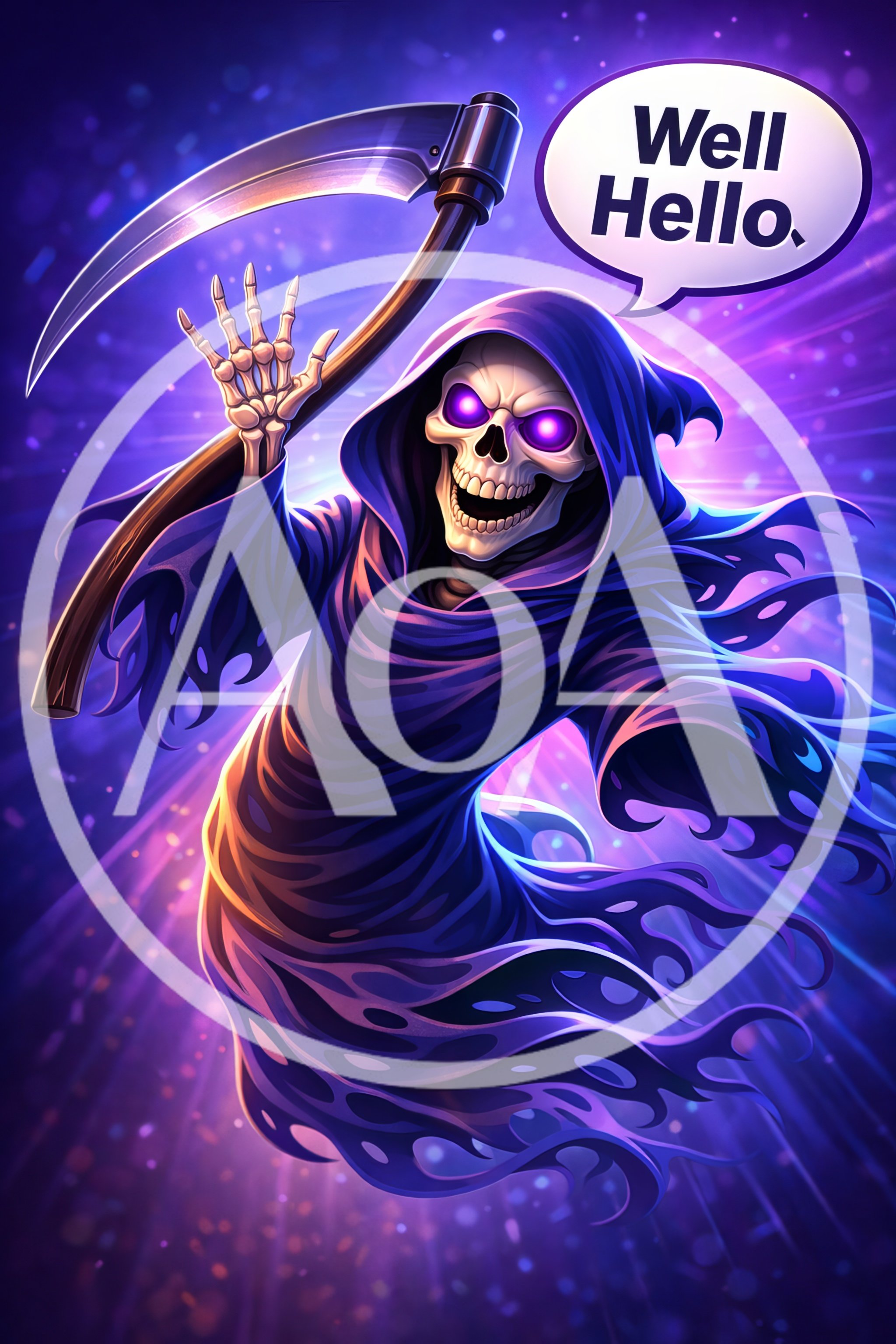Grim Reaper Character Waving With Scythe