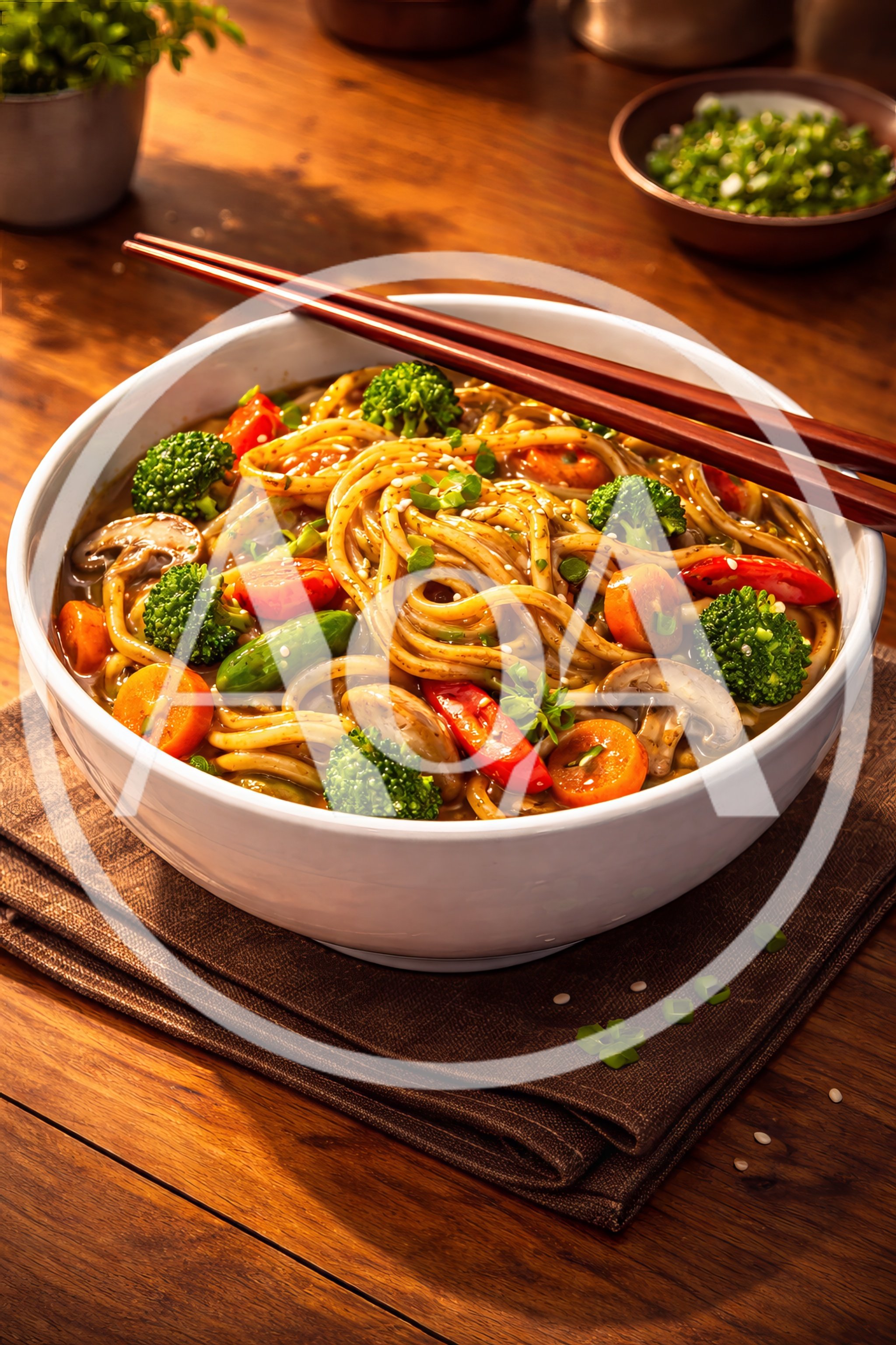 Bowl Of Vegetable Stir Fry Noodles With Chopsticks