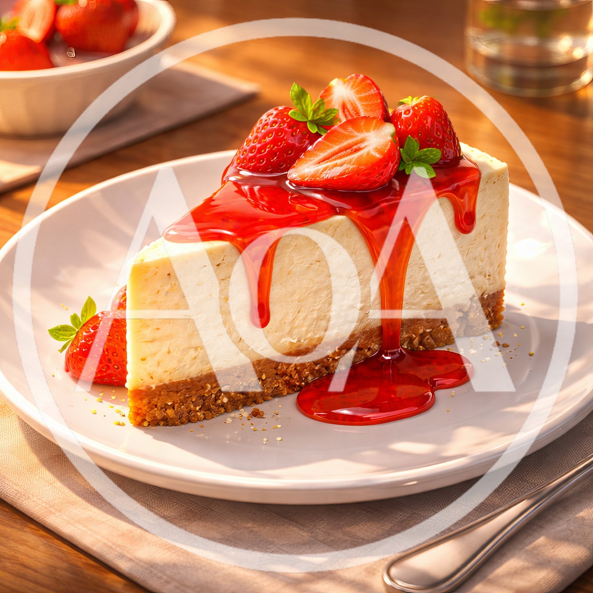 Slice of Strawberry Cheesecake with Red Glaze