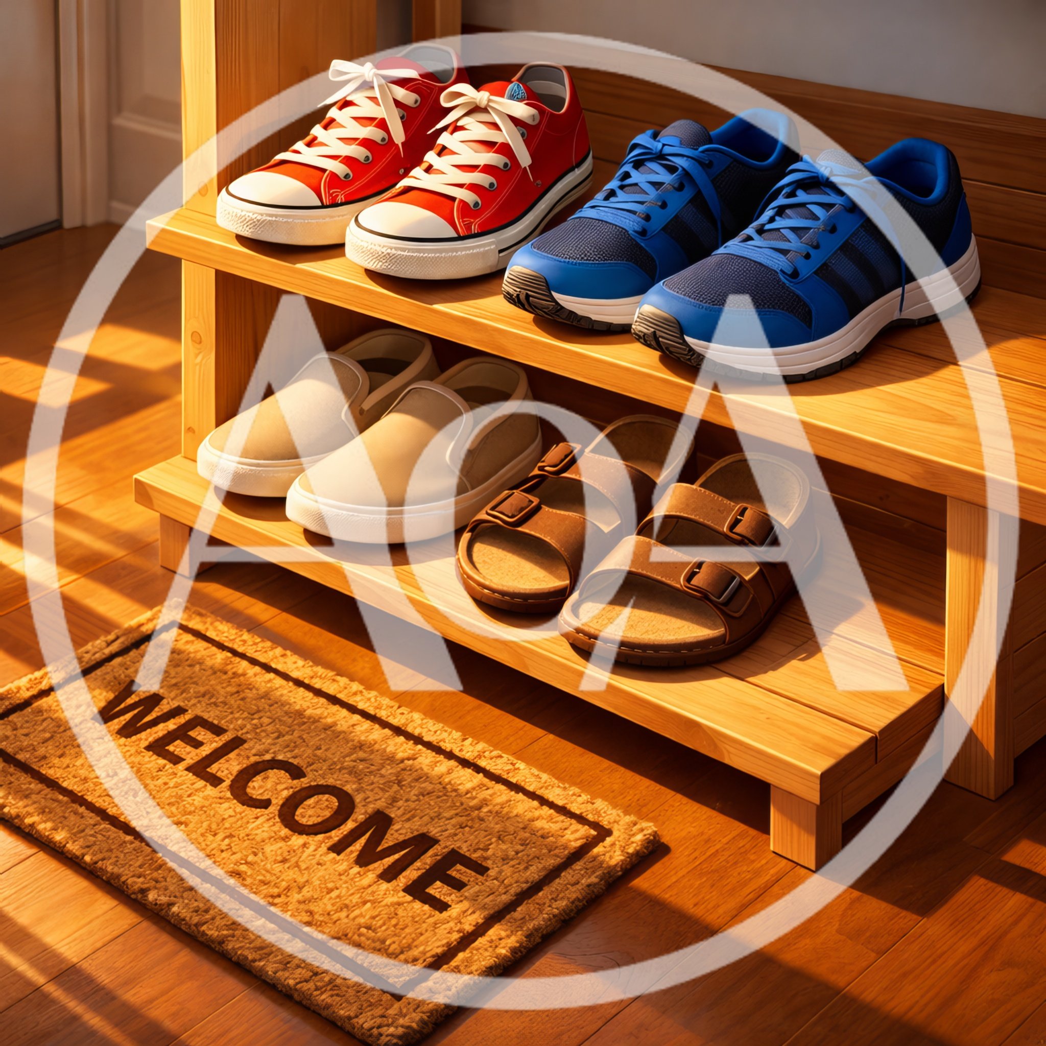 Wooden Shoe Rack With Assorted Footwear