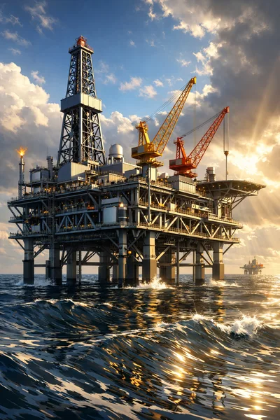 Offshore Oil Drilling Platform At Sunset