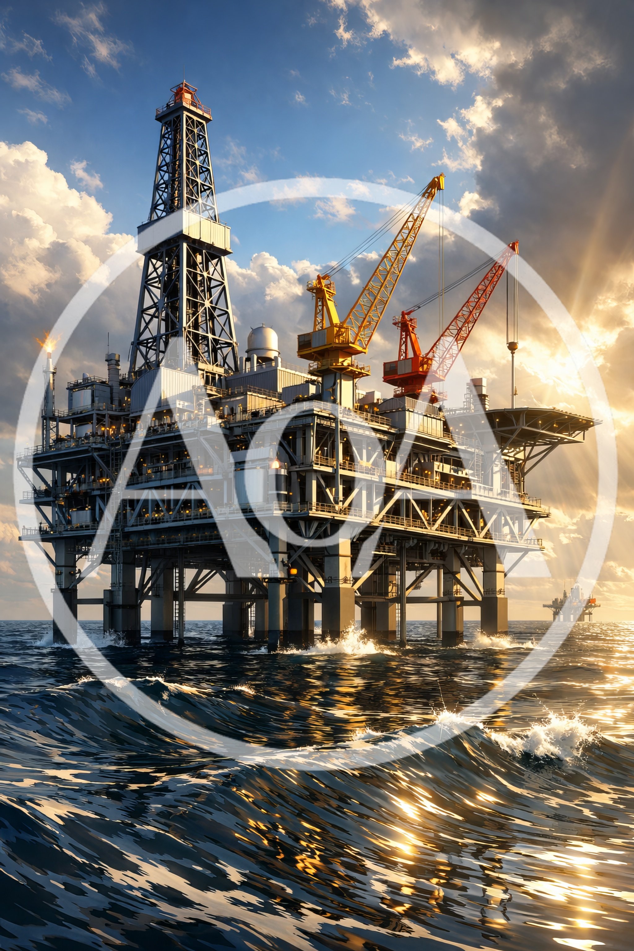 Offshore Oil Drilling Platform At Sunset